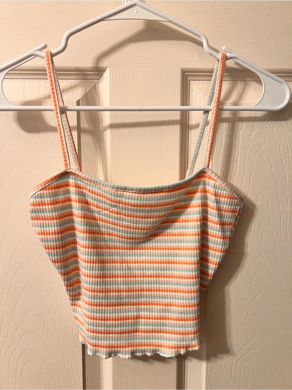 Striped Ribbed Cropped Tank Top - Orange & Mint Size Small